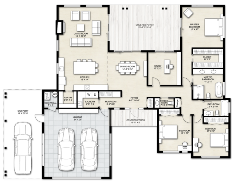 Truoba 320 | 3 Bedroom Mid-century Modern House Plan